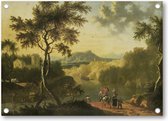 Italiaans landschap met reizigers - Tuinposter 70x50 - Wanddecoratie - Timotheus de Graef - Meesterwerken