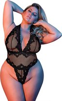 Deep Plunge Halter Teddy - Zwart - Queen Size