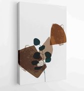 Botanical wall art vector set. Earth tone boho foliage line art drawing with abstract shape. 3 - Moderne schilderijen – Vertical – 1881805132 - 40-30 Vertical