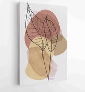 Botanical wall art vector set. Earth tone boho foliage line art drawing with abstract shape 3 - Moderne schilderijen – Vertical – 1894296091 - 50*40 Vertical