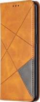 OPPO Reno 4 Hoesje - Mobigear - Rhombus Slim Serie - Kunstlederen Bookcase - Cognac - Hoesje Geschikt Voor OPPO Reno 4