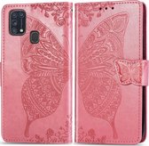 Samsung Galaxy M31 Hoesje - Mobigear - Butterfly Serie - Kunstlederen Bookcase - Roze - Hoesje Geschikt Voor Samsung Galaxy M31