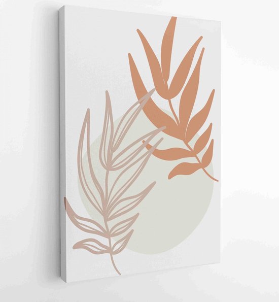 Botanical wall art vector set. Earth tone boho foliage line art drawing ...