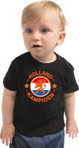 Zwart fan t-shirt voor baby / peuters - Holland kampioen met leeuw - Nederland supporter - EK/ WK shirt / outfit 98 (13-36 maanden)