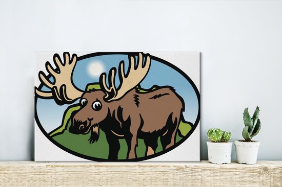 Une illustration d'un orignal dans un cercle noir toile 30x20 cm - petit - Tirage photo sur toile (Décoration murale salon / chambre) / Animaux sauvages Peintures sur toile