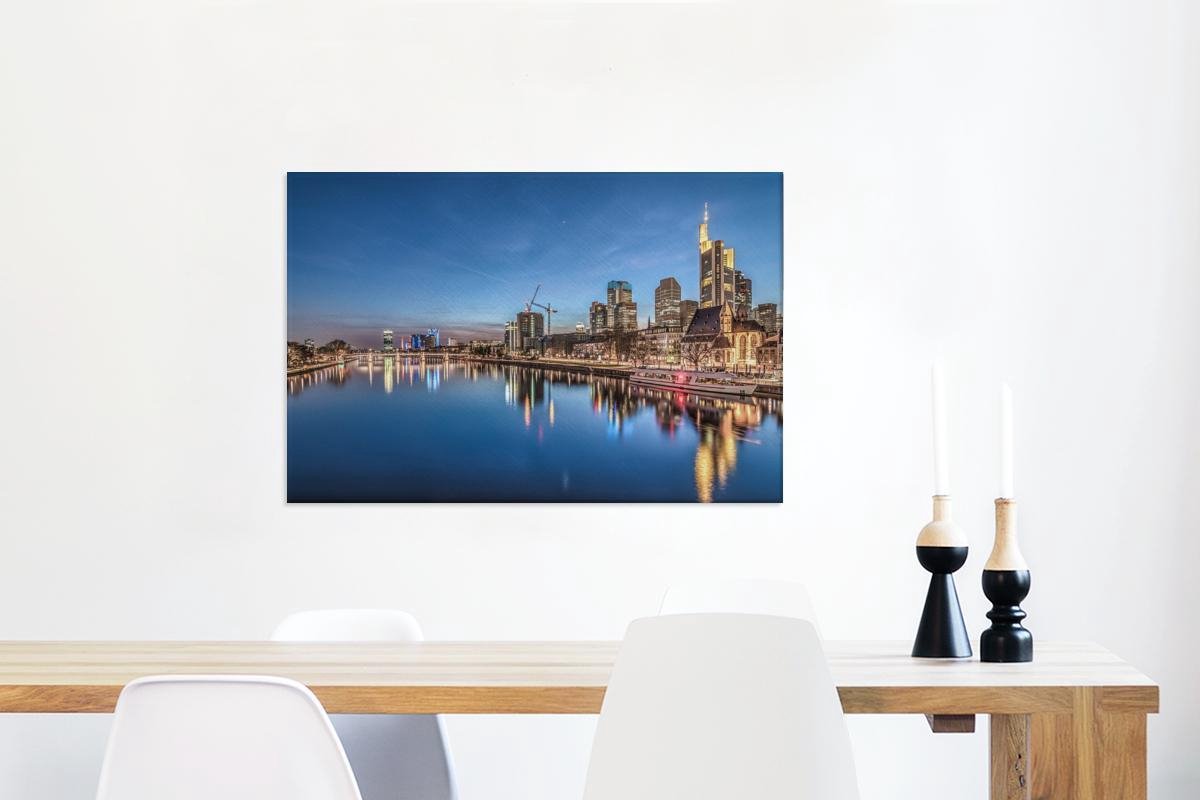 Canvas Schilderij Verlichting in de Duitse stad Frankfurt am Main - 60x40 cm - Wanddecorat