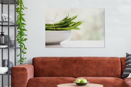 Haricots verts attachés ensemble dans un plat blanc Toile 120x80 cm - Tirage photo sur toile (Décoration murale salon / chambre)