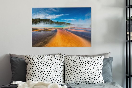 Une route jaune menant au geyser dans le parc national de Yellowstone toile 90x60 cm - Tirage photo sur toile (Décoration murale salon / chambre)