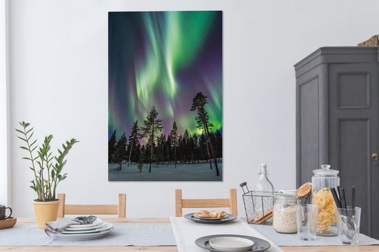 Une belle aurore boréale sur la toile de Laponie suédoise 90x140 cm - Tirage photo sur toile (Décoration murale salon / chambre)