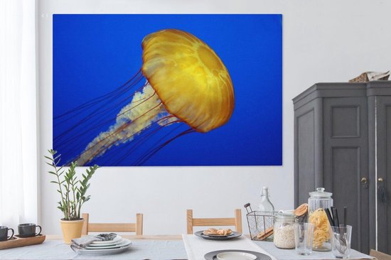 Peintures sur toile - Une grande méduse jaune - 180x120 cm - Décoration murale XXL /
