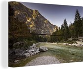 Canvas Schilderij Brug over Isonzio-rivier in het Nationaal park Triglav in Slovenië - 60x40 cm - Wanddecoratie