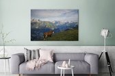Canvas Schilderij Koe op de bergweide in het Nationaal park Hohe Tauern in Oostenrijk - 120x80 cm - Wanddecoratie