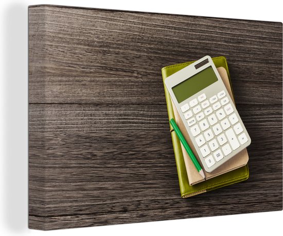 Calculatrice sur un agenda avec toile crayon 140x90 cm - Tirage photo sur toile (Décoration murale salon / chambre)