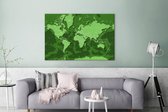 Canvas Wereldkaart - 120x80 - Wanddecoratie Wereldkaart - Stoer - Groen
