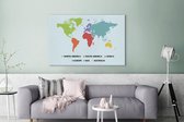 Canvas Wereldkaart - 120x80 - Wanddecoratie Wereldkaart Kinderen - Trendy - Kleuren