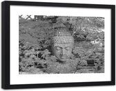 Foto in frame , Boeddha tussen bladeren  , 120x80cm , grijs , Premium print