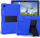 Voor Samsung Galaxy Tab A7 (2020) T500 / T505 Schokbestendige tweekleurige siliconen beschermhoes met houder (blauw + zwart)