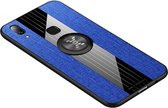 Voor Vivo X21i XINLI stikdoek textuur schokbestendig TPU beschermhoes met ringhouder (blauw)