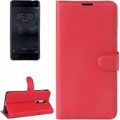 Voor Nokia 5 Litchi Texture Horizontale Flip Leren Case met Houder & Kaartsleuven & Portemonnee (Rood)