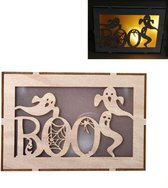 Houten Halloween Heks Pompoen Haunted House LED-verlichting Driedimensionale ornamenten (JM01502)