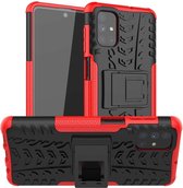 Voor Samsung Galaxy M51 Tyre Texture Shockproof TPU + PC beschermhoes met houder (rood)