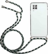 Voor Huawei P40 Lite Four-Corner Anti-Fall transparante TPU beschermhoes met lanyard (groen zwart)