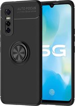 Voor vivo Y73s metalen ringhouder 360 graden roterende TPU-hoes (zwart + zwart)