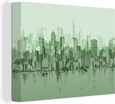 Canvas Schilderij New York - Tekenen - Groen - 40x30 cm - Wanddecoratie
