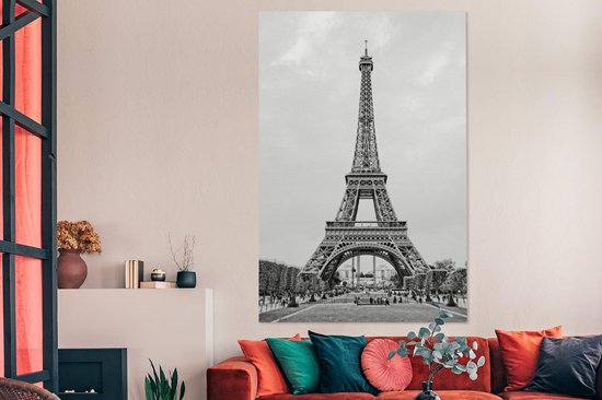 Zwart- Photo Wit de la Tour Eiffel 120x180 cm - Tirage photo sur toile (Décoration murale salon / chambre) XXL / Groot format!