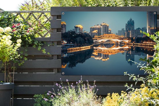 Pont d'Anshun à Chengdu la nuit affiche de jardin 120x80 cm - Toile de jardin / Toile d'extérieur / Peintures pour l'extérieur (décoration de jardin)