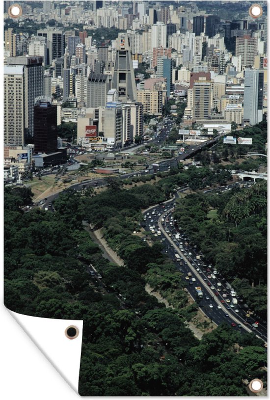 Muurdecoratie Skyline van het moderne Caracas en natuur van Venezuela - 120x180 cm - Tuinposter - Tuindoek - Buitenposter
