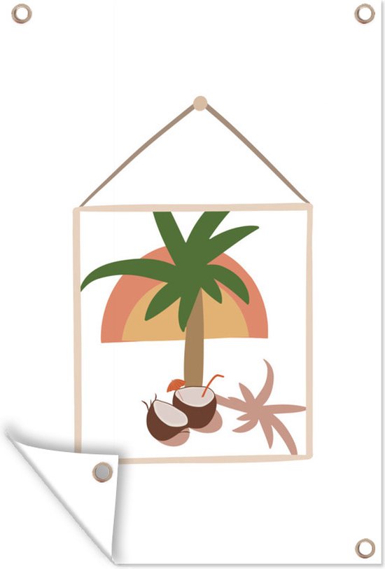 Tuindecoratie Palmboom - Kokosnoot - Frame - Pastel - 40x60 cm - Tuinposter  | bol.com