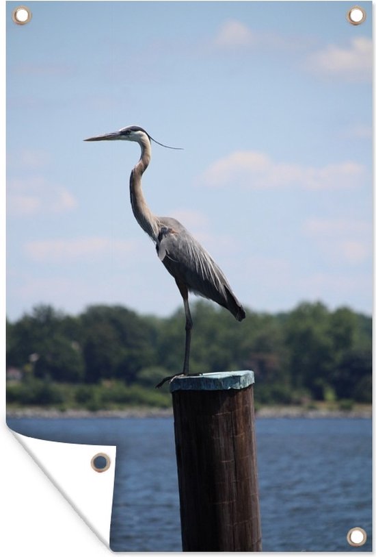 Grand héron sur un poteau affiche de jardin toile lâche