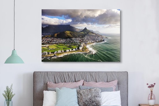 Canvas schilderij 180x120 cm - Wanddecoratie Zee - Kaapstad - Berg - Muurdecoratie woonkamer - Slaapkamer decoratie - Kamer accessoires - Schilderijen