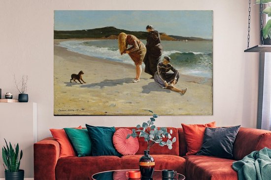 Canvas schilderij 180x120 cm - Wanddecoratie Eagle Head, Manchester, Massachusetts (High Tide) - schilderij van Winslow Homer - Muurdecoratie woonkamer - Slaapkamer decoratie - Kamer accessoires - Schilderijen