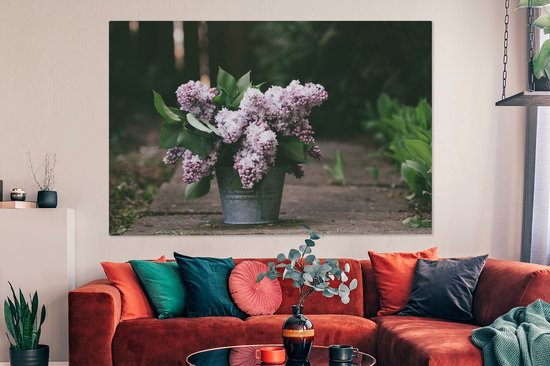 Lilas dans un seau 180x120 cm - Tirage photo sur toile (Décoration murale salon / chambre) / Peintures Fleurs sur toile XXL / Groot format!