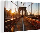 Canvas schilderij 150x100 cm - Wanddecoratie Brooklyn Bridge in New York tijdens zonsondergang - Muurdecoratie woonkamer - Slaapkamer decoratie - Kamer accessoires - Schilderijen