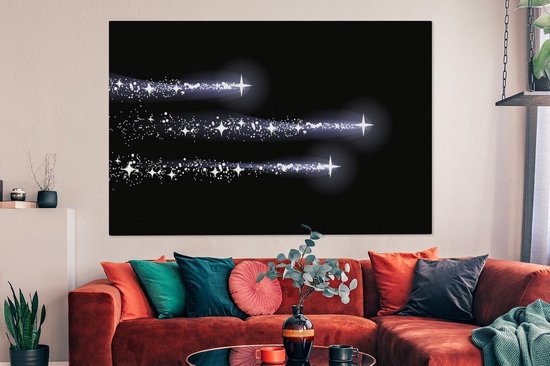Tableau sur toile 150x100 cm - Décoration murale Une illustration de trois étoiles laissant une trace - Décoration murale salon - Décoration chambre - Accessoires chambre - Peintures