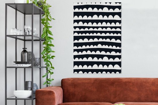 Motif pour enfants avec des lignes avec des demi-cercles en noir et blanc 80x120 cm - Tirage photo sur toile (Décoration murale salon / chambre)