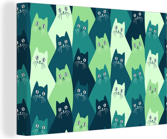 Canvas Schilderijen - Geïllustreerd patroon van katten - Wanddecoratie
