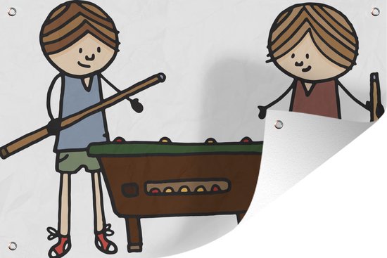 Een illustratie van twee kinderen die aan het biljarten zijn