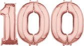 Folie  rosé goud cijfer 100  ballonnen.