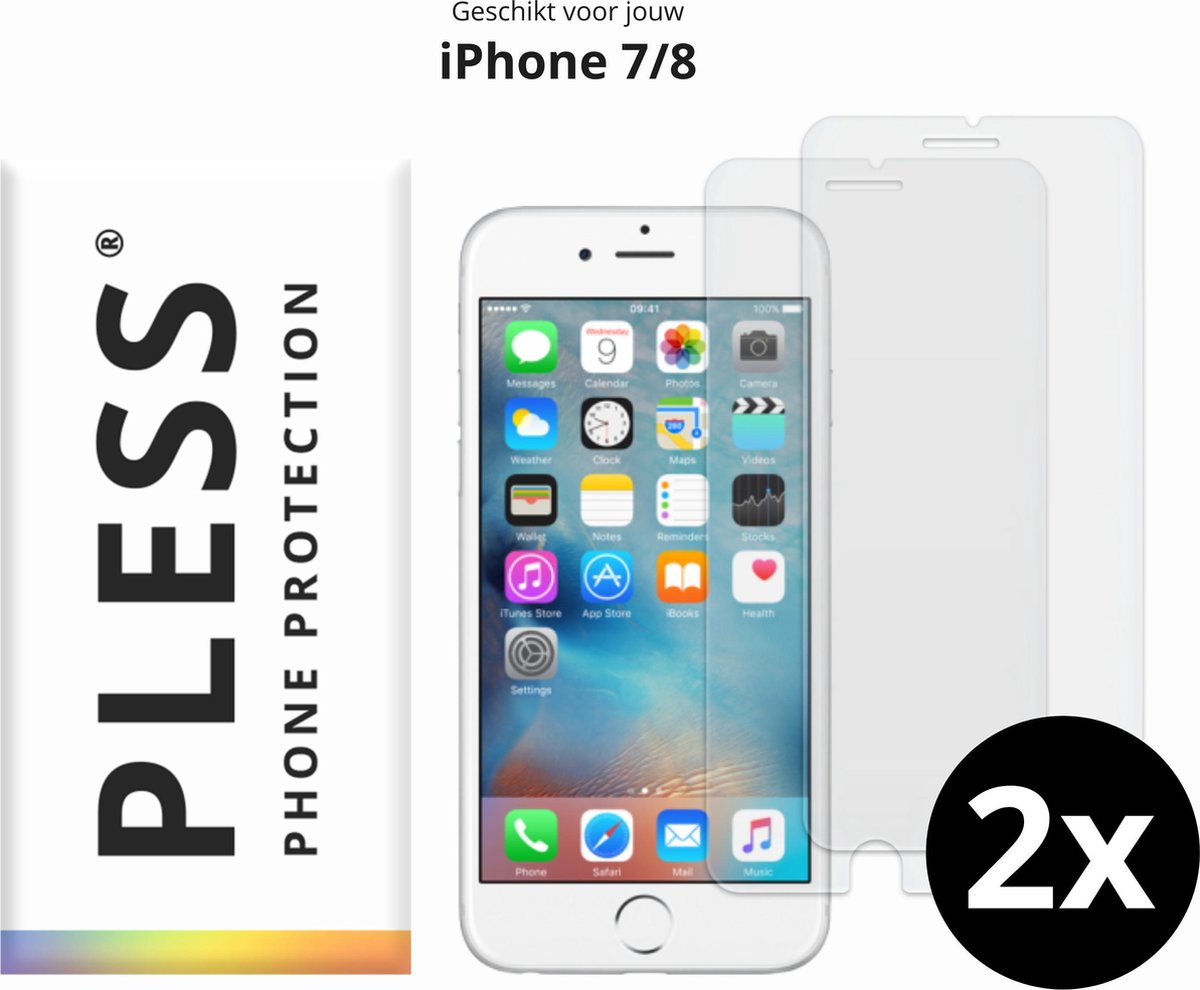 iPhone 7 en iPhone 8 Screenprotector Glas - 2x - Pless®