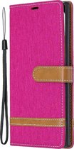 Samsung Galaxy Note 10 Plus Hoesje - Mobigear - Fabric Serie - Katoen Bookcase - Roze - Hoesje Geschikt Voor Samsung Galaxy Note 10 Plus