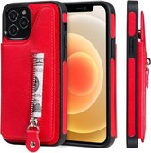 Effen kleur dubbele gesp ritssluiting schokbestendige beschermhoes voor iPhone 12/12 Pro (rood)