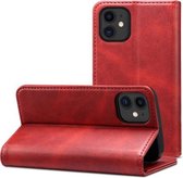 Kalfsstructuur horizontale flip lederen tas met houder & kaartsleuven & portemonnee voor iPhone 12/12 Pro (rood)