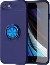 Voor iPhone SE 2020 metalen ringhouder 360 graden roterende TPU-hoes (blauw + blauw)