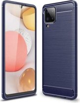 Voor Samsung Galaxy A12 geborsteld textuur koolstofvezel TPU-hoes (marineblauw)