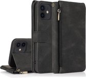 Skin-feel Crazy Horse Texture Rits Portemonnee Tas Horizontale Flip Leren Case met Houder & Kaartsleuven & Portemonnee & Lanyard Voor iPhone 12 Pro Max (Zwart)