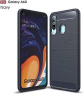 TPU-hoesje van koolstofvezel met geborstelde textuur voor Galaxy A60 (marineblauw)